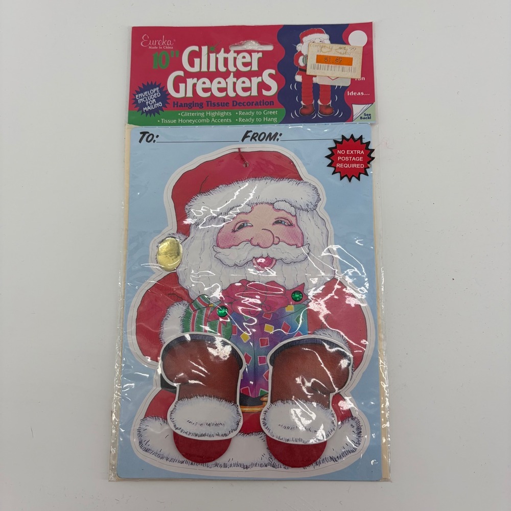 Eureka Vintage Christmas Santa Glitter Greeters 10in Tissue Decoration 98381